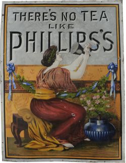 Pictorial Advertising Enamel Sign "There`s No Tea Like Phillips". Some excellent restoration.