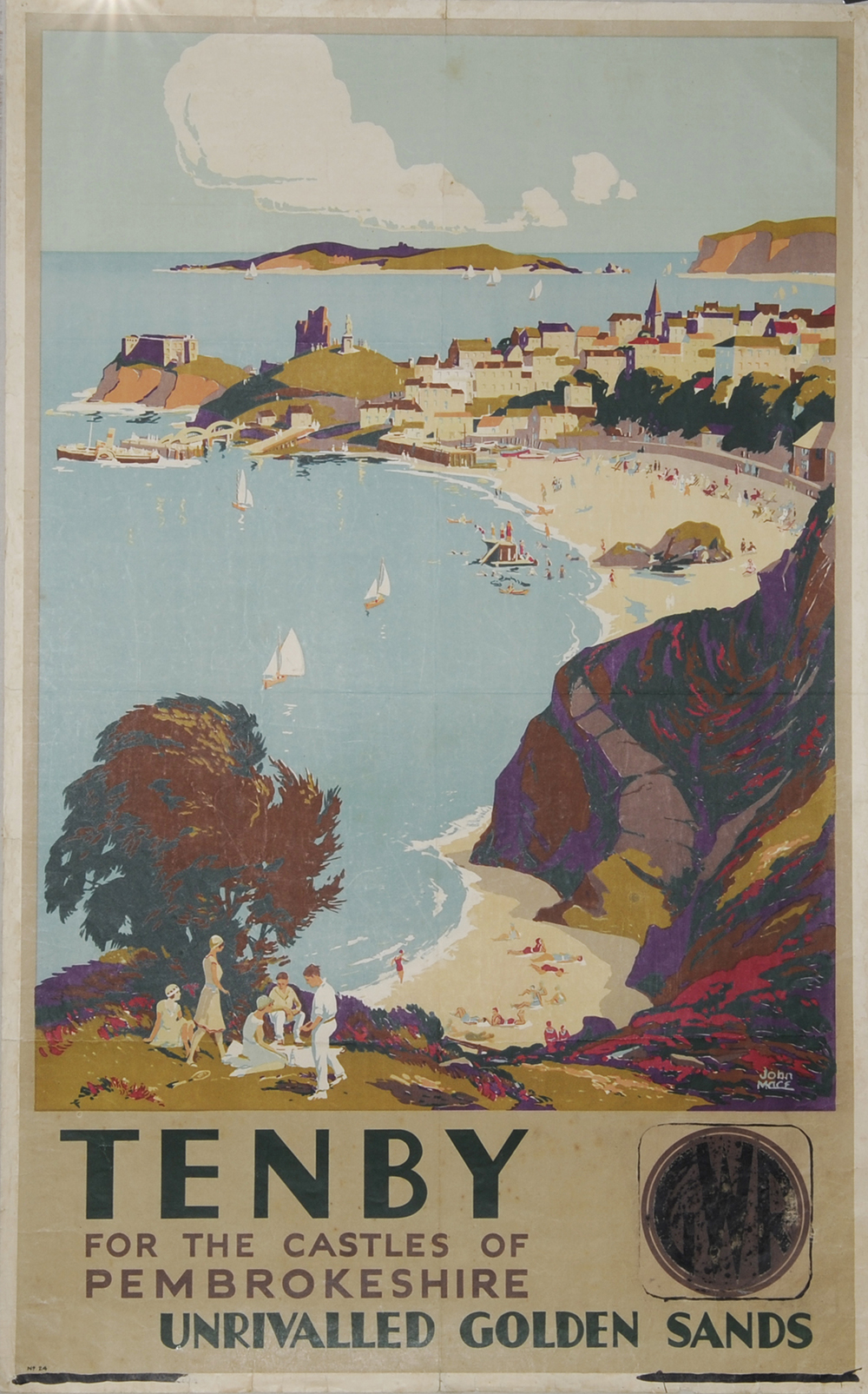 Poster GWR `Tenby - For The Castles of Pembrokeshire - Unrivalled Golden Sands` by John Mace, D/R