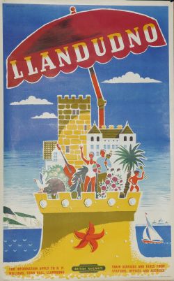 Poster, British Railways `Llandudno` by Padden, D/R size. Depicts a family standing on raised castle