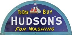 Enamel Advertising Sign `Today Buy Hudsons For Washing` in the shape of a half moon shape