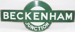Southern Railway enamel Target BECKENHAM JUNCTION. Excellent condition with good colour and shine.
