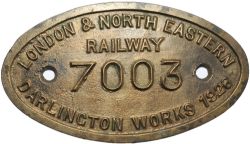 LNER 9 x 5 brass Tenderplate London & North Eastern Railway 7003 Darlington Works 1926. Ex LNER