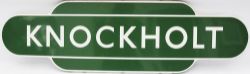 Totem BR(S) KNOCKHOLT, F/F dark green. Ex SECR station between Chiselhurst and Sevenoaks.