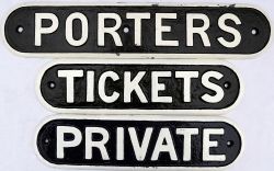 LNER cast iron Doorplates, qty 3 comprising: TICKETS, face restored; PORTERS, face restored;