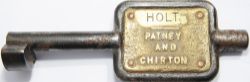 GWR steel and brass Single Line Key Token HOLT - PATNEY & CHIRTON. The word `HOLT` is engraved