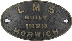 Worksplate `LMS Built Horwich 1929`, cast brass. Ex Hughes 2-6-0 Crab number 2815 (as marked on