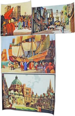 4 original lithographic GWR Chad Valley Jigsaw prints , Totnes 17.25 x 11.5”  Oxford 23.25 x 15.75 .