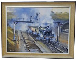 Original Oil Painting `Jubilee 45664 NELSON exiting Knighton Tunnel Leicestershire` by David