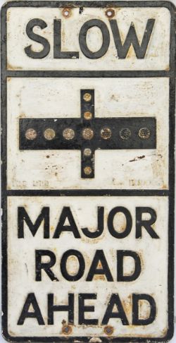 Cast iron Road Sign SLOW MAJOR ROAD AHEAD, 21¼" x 12¼" complete with all original `fruit gum`