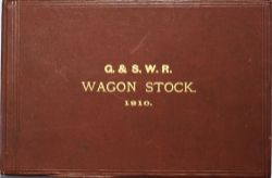 G&SWR Wagon Stock Book 1910, measuring 8" x 5". Lists 32 wagons and line drawings of wagons.