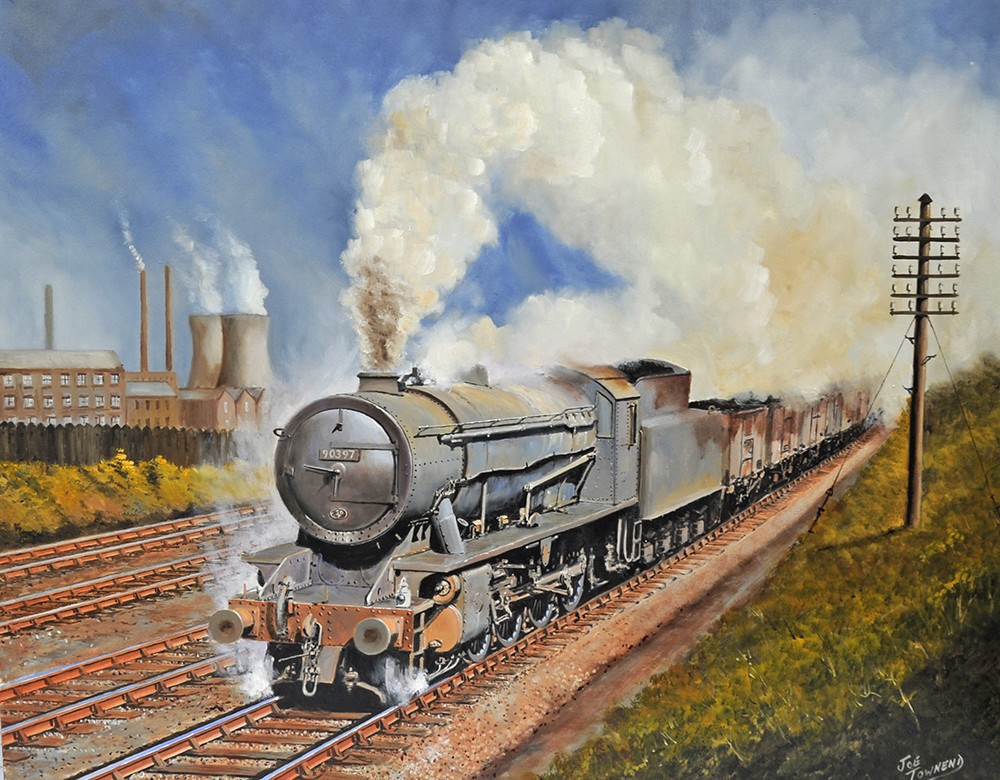 Original Oil Painting `WD On A Coal Train` by Joe Townend (GRA), 30" x 24" unframed on stretcher.
