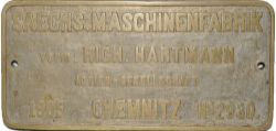 Worksplate Saechs. Maschinenfabrik vorm Rich. Hartmann Actien -Gesellschafft Chemnitz No 2930