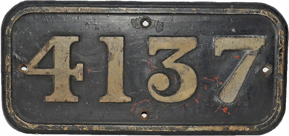 GWR cast iron Cabside Numberplate 4137. Ex GWR 2-6-2 Prairie Tank built Swindon November 1939 and
