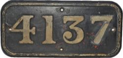 GWR cast iron Cabside Numberplate 4137. Ex GWR 2-6-2 Prairie Tank built Swindon November 1939 and