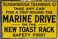 Scarborough Tramways Co., fully titled, double sided enamel sign `Take Any Car For A Trip Round