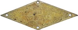 North British Locomotive Company Glasgow brass diamond Worksplate No 26952. Ex 3 ft 6 ins Gauge