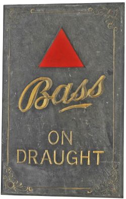 Brewery Advertising  Slate Sign  `Bass on Draught`, 19" x 12".