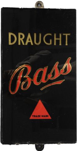 Brewery Advertising Glass & Slate Sign `Draught Bass`. Red and gilt lettering on black ground and