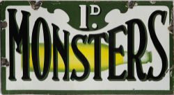 Enamel Advertising Sign `1D Monsters`, double sided showing a large drinks bottle horizontally