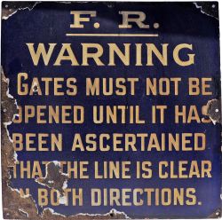 Furness Railway enamel Notice re Gates Not Being Opened, 18" x 18". Some chipping.