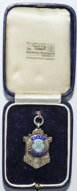 GWR enamelled Silver Medallion in original case `GWR Staff Association` with the obverse marked `