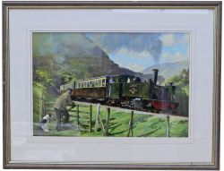 Original Watercolour Painting `Vale of Rheidol Loco No 8 Llewellyn` by Norman Elford. Image measures