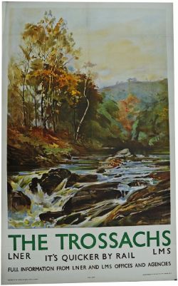 Poster LNER/LMS `The Trossachs` by R. Payton-Reid, double royal size 40" x 25". Depicts a woodland