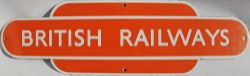 British Railways(NE) tangerine Poster Board Heading in the shape of a Totem. Flangeless measuring