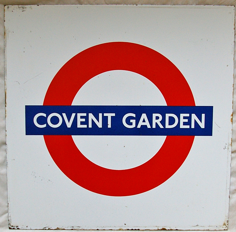 LT Station Target Roundel COVENT GARDEN. A single enamel piece measuring 25½" square in extremely