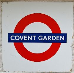 LT Station Target Roundel COVENT GARDEN. A single enamel piece measuring 25½" square in extremely