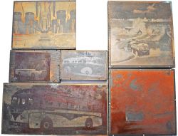 Black & White Motors Printing Blocks - qty 15 including seven Coaches, varying size. Possibly used