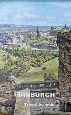 Poster BR `Edinburgh - Travel by Train` by Mcintosh Patrick, double royal size 40" x 25". Bird`s eye