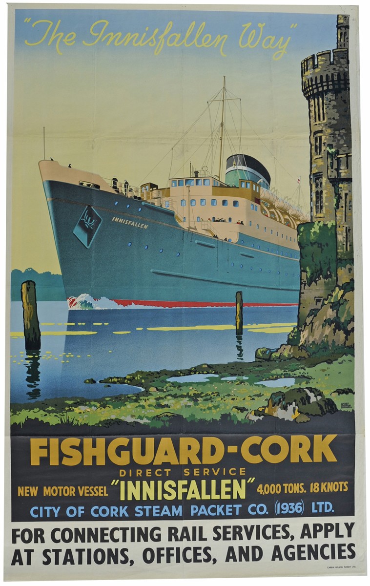 Poster, City Of Cork Steam Packet Company `Fishguard - Cork  The Innisfallen Way` by Harry Hudson