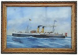 Original 1925 Oil Painting of GER (later LNER) cross channel Ship BRUGES by Dutch Artist AJ