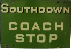 Enamel Advertising Sign `Southdown Coach Stop". Double sided, 13" x 9" no repairs
