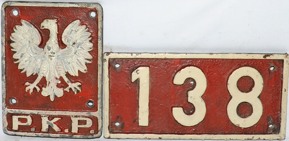 Polish Railways cast iron Locomotive Emblem, 7½" x 10" showing `PKP` and the Eagle Crest. Together