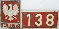 Polish Railways cast iron Locomotive Emblem, 7½" x 10" showing `PKP` and the Eagle Crest. Together