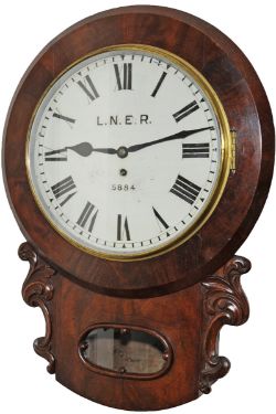 NER Mahogany cased 12" drop dial English fusee clock. The chain driven fusee movement which has