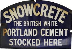 Enamel Advertising Sign `Snowcrete The British Portland Cement Stocked Here`. Cobalt blue with white