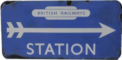 BR(Sc) enamel Station Direction Sign STATION with right facing arrow and British Railways totem logo