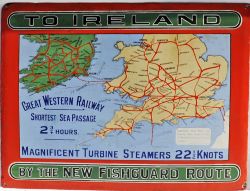 GWR Pictorial Enamel Map `To Ireland by the New Fishguard Route`. This is the extremely rare,