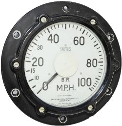 Smiths 0 - 100 mph Speedometer as fitted to Bulleid Pacifics. Alloy case retaining the 2 pin plug on