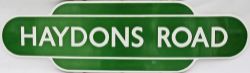Totem BR(S) HAYDONS ROAD F/F. Ex LSWR/LBSCR Joint station opened as Haydens Lane in October 1868.