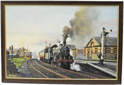 Original Oil Painting `46466 arrives at Halstead` by Malcolm Root (GRA). Measuring 25½" x 17½" in