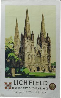 Poster, LMS `Lichfield - Historic City of the Midlands - Birth place of Dr Samuel Johnson` by Claude