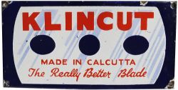 Enamel Advertising Sign "Klincut Made In Calcutta - The Really Better Blade". Red white and blue,