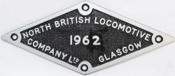 North British Locomotive cast alloy diamond Diesel Cab Plate dated 1962 ex `Baby Warship` class