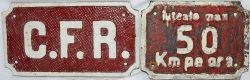 Romanian Railways cast iron Locomotive Cabside Plates, a pair. The first is the C.F.R. plate (
