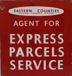 Enamel Advertising Sign `Eastern Counties Express Parcel Service`. Measures 18" x17" No repairs