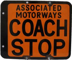 Enamel Advertising Sign `Associated Motorways Coach Stop`. Measuring 12" x 9". Double sided